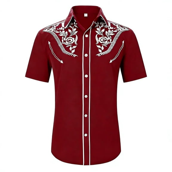 YM Boys T Shirts, Boys Western Cowboy Print Shirt Short Sleeve Button Down Casual Top for Children And Youth (12-13 Years,Red)
