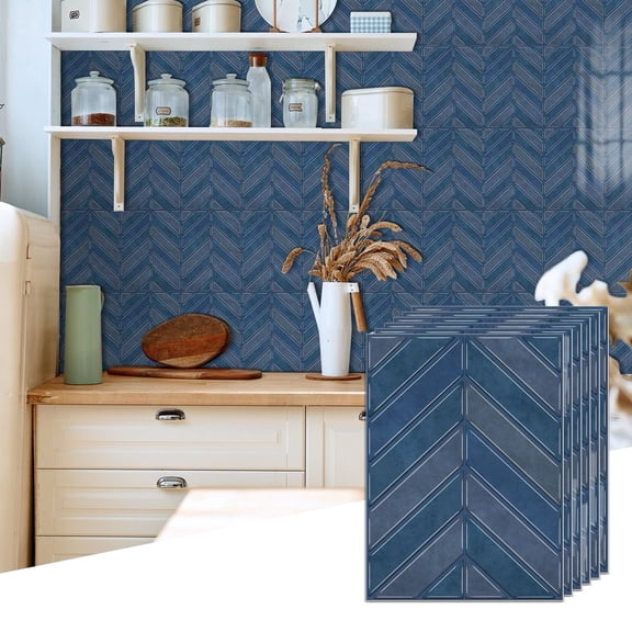 6Piece Self Adhesive Blue Gray Tiles Wall Stickers Decals 6.7" x 9" DIY Decor Geometric Pattern Peel and Stick Backsplash Kitchen Bathroom