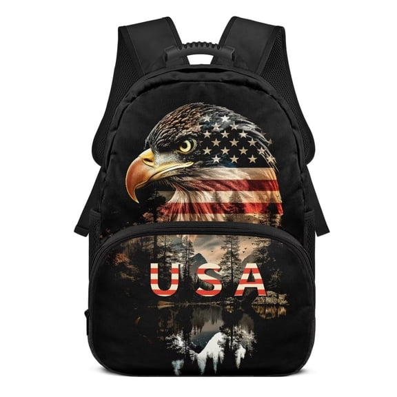 KUIFORTI American Flag Eagle Kids Backpack 17 Inch Large Capacity School Bag with Laptop Compartment for Elementary Middle Daily Use Back to School Gifts for Students