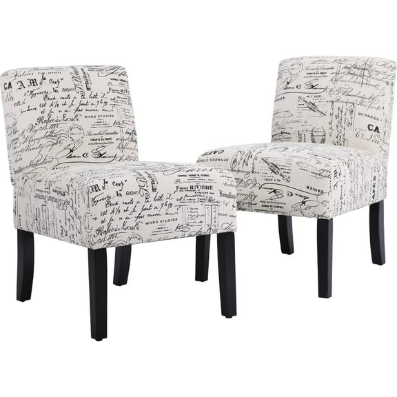 Dkelincs Fabric Accent Chairs Set of 2 Armless Dining Chair Upholstered Sofa Side Chairs with Solid Wood Legs for Living Room, White