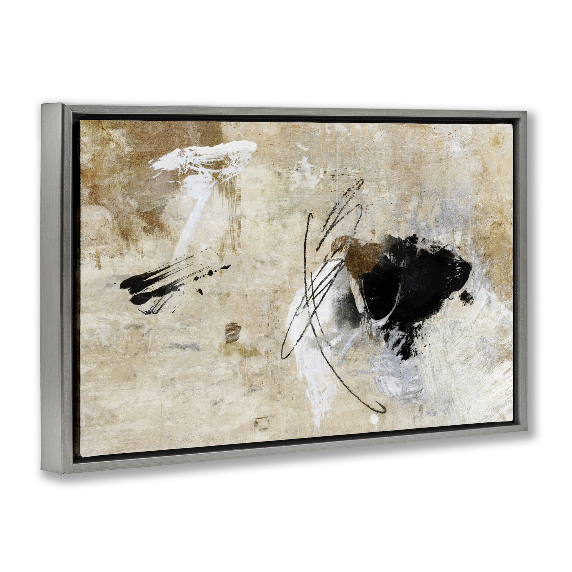 Stupell Industries Rustic Scribble Abstraction Abstract Painting Gray Floater Framed Canvas Art Print Wall Art, 31 x 21