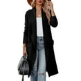 thumbnail image 3 of Women'S Open Front Knited Loose Cardigan Casual Long Sleeve Draped Knit Pockets Long Jackets Sweater Black L, 3 of 9
