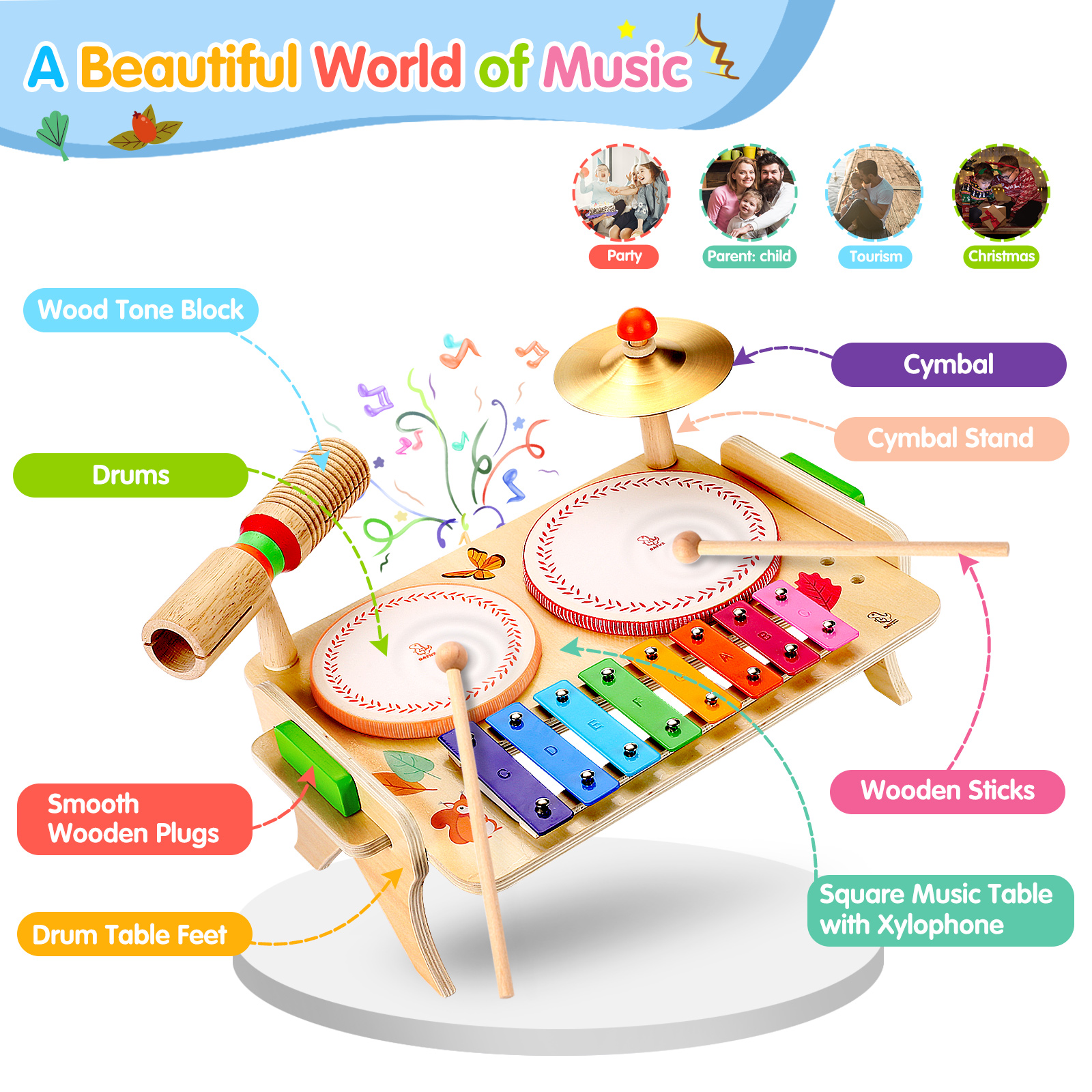 Oathx 7-in-1 Kids Drum Set with Xylophone photo 5