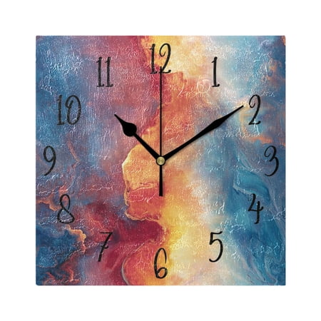 WOBOGO Color Flow Patterns Wall Clock 7.78 Inch Battery Operated Silent Unit Square Rustic Vintage Style for Home Bedroom Office Black Pointer