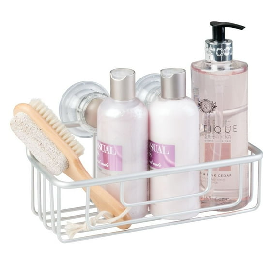 iDesign Metro Rustproof Aluminum Turn-N-Lock Suction, Bathroom Shower Caddy Basket for Shampoo, Conditioner, Soap - Silver
