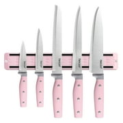 Hecef 5Pcs Kitchen Knife Set with 13 in Magnetic Strip, Pink Stainless Steel Sharp Chef Bread Utility Knives