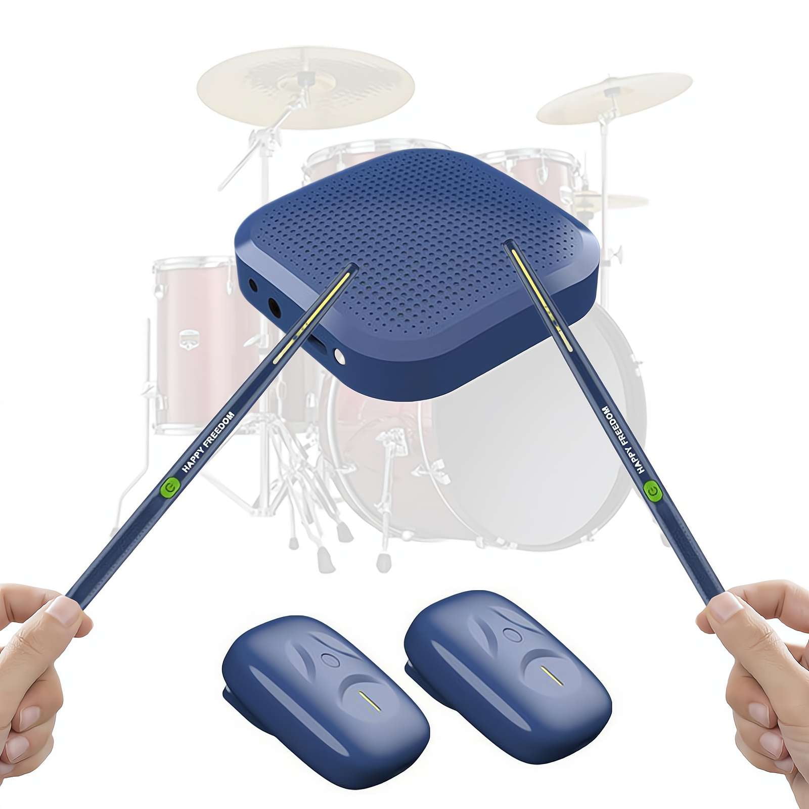 Virtual Electronic Drum Set, Electric Drumsticks Air Drum Set, Air Drum with Drumsticks, Pedals, Bluetooth and 8 Sounds, Electric Tabletop Drum Set Machine for Beginners Adults