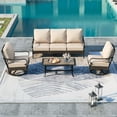 thumbnail image 5 of Summit Living 4-Piece Outdoor Patio Conversation Set with Swivel Chair, Outdoor Patio Furniture Set with Wood-look Coffee Table for 5 People, Beige, 5 of 12