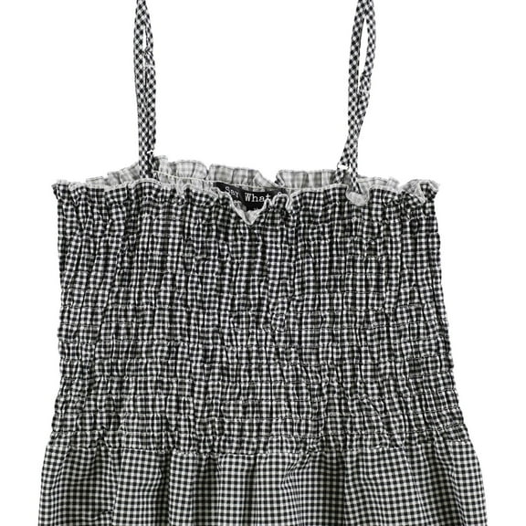 Say What? Womens Gingham Cami Tank Top, Black, Medium