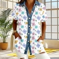 thumbnail image 4 of Craaazy Women's Casual Loose Floral Print Waffle Knit Collar Button Down Short Sleeve Top Breathable Lightweight Blouse, 4 of 5