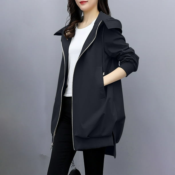 Abrigo y chaquetas casuales con capucha de manga larga para mujer, nueva moda informal, abrigo largo y fino, abrigo informal de temperamento, abrigo de poliéster para mujer