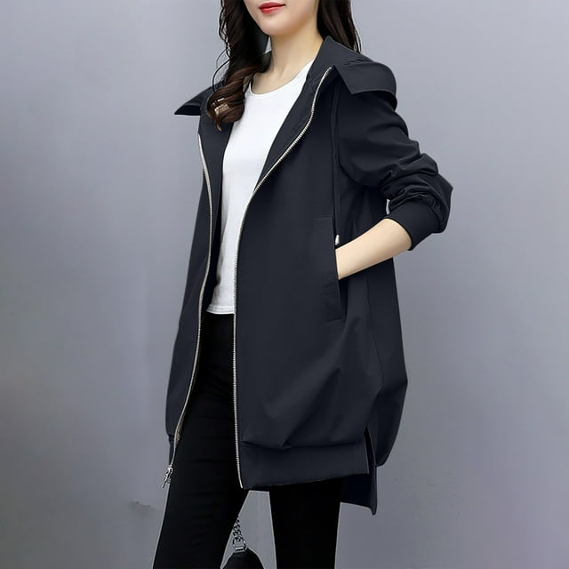 RXIRUCGD Manteau Long Décontracté Mode pour Femmes, Noir, Taille : L