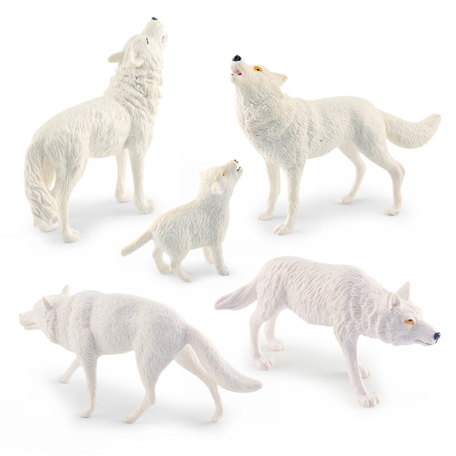 Wolf Cub Toy Figure Set 5PC Simulation White Wolf Model Roaring Wolf Walking Wolf Cub Desktop Sand Table Decoration Ornaments