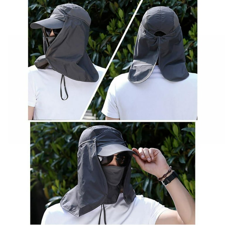 Prettyui Neck Flap Hat Men Women Fishing Hiking Outdoor Sun Cap UV Protection, adult Unisex, Size: One size, Gray