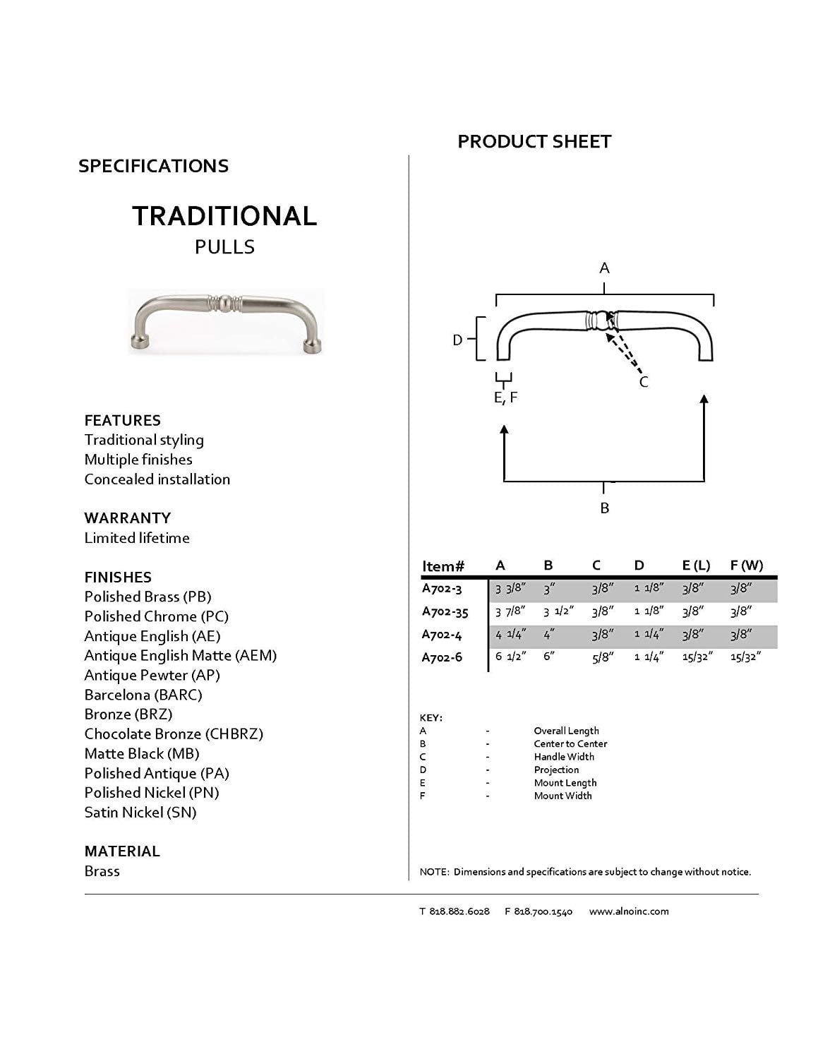 Alno A702-3-BARC Traditional 3" Cabinet Pull Barcelona