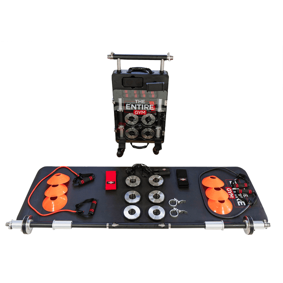 A The Entire Gym- Portable Home Gym Fitness Solution,Dumbbells Jump Rope Resistance Tube Booty Bands Workout Mat Bluetooth Speaker All-in-one Compact Full-sized Gym Rolling Case