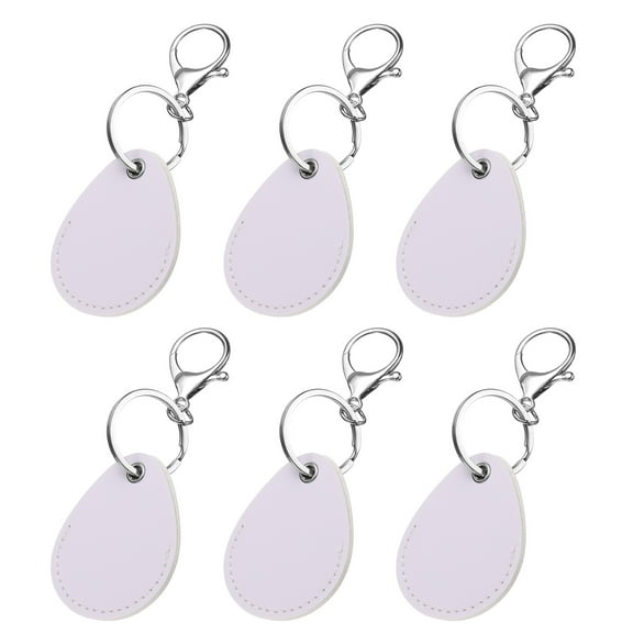 6pcs Leather Key Fob, PU Leather Car Keychain Blanks Key Holder with Key Rings for Key ID Cards DIY Laser Engraving Birthday Father's Day Gifts, White