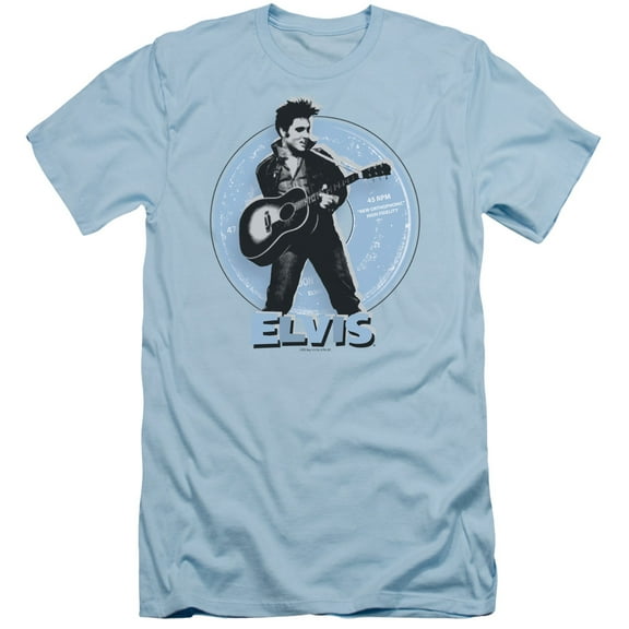 Elvis Presley 45 Rpm S/S Adult 30/1 T-Shirt-Light Blue