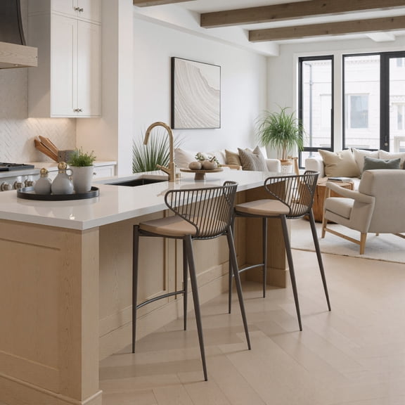 Silues Counter Stool Taupe & Brown Counter Stool, Modern Style, Plush and durable faux leather fabric, Steel, Indoor Bar