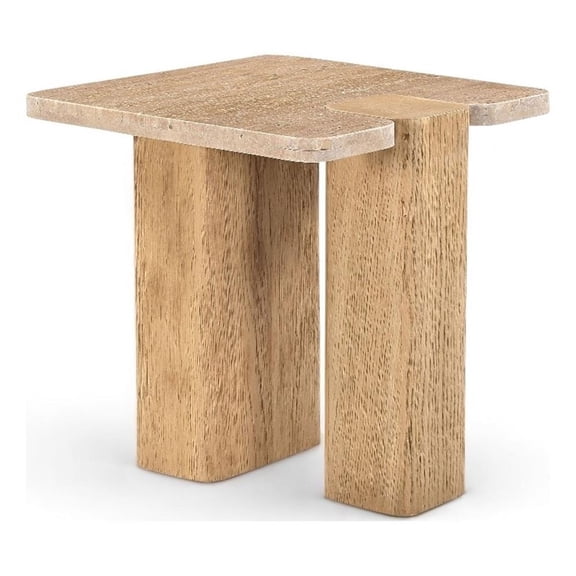 Meridian Furniture Ravenna Natural Genuine Travertine and Oak Wood End Table