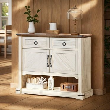 Dextrus Farmhouse Console Table with 2 Storage Drawers, Coffee Bar Sofa Table with Cabinet for Living Room, Walnut