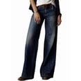 thumbnail image 2 of Wide Leg Jeans for Women Mid Waist Baggy Denim Washed Pants Without Belt Navy Blue XL, 2 of 5