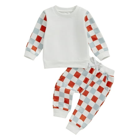 

CocMouse Baby Boy Girl Fall Outfits Checkerboard Sweatshirt Pants