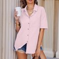 thumbnail image 4 of Summer Womens Tops 2026 Fashion Plus Size Solid Color Linen Shirt Button Up Shirt Short Sleeved Loose Collared Casual, 4 of 9