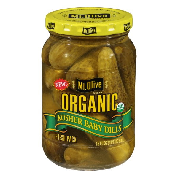 Mt. Olive Organic Kosher Whole Baby Dill Pickles, 16 fl oz Jar
