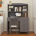 thumbnail image 2 of Vintage 40'' Home Executive Desk and Upholstered Chair Set with Bookshelf, Computer Desk with Four Drawers, Storage Shelf, and Chair, Ideal for Office or Study in Bedroom or Living Room, Gray, 2 of 14