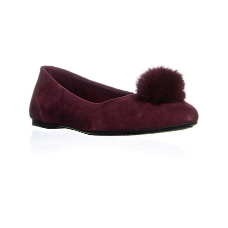 Womens Michael Kors Remi Damson Pom Pom Flats, Red