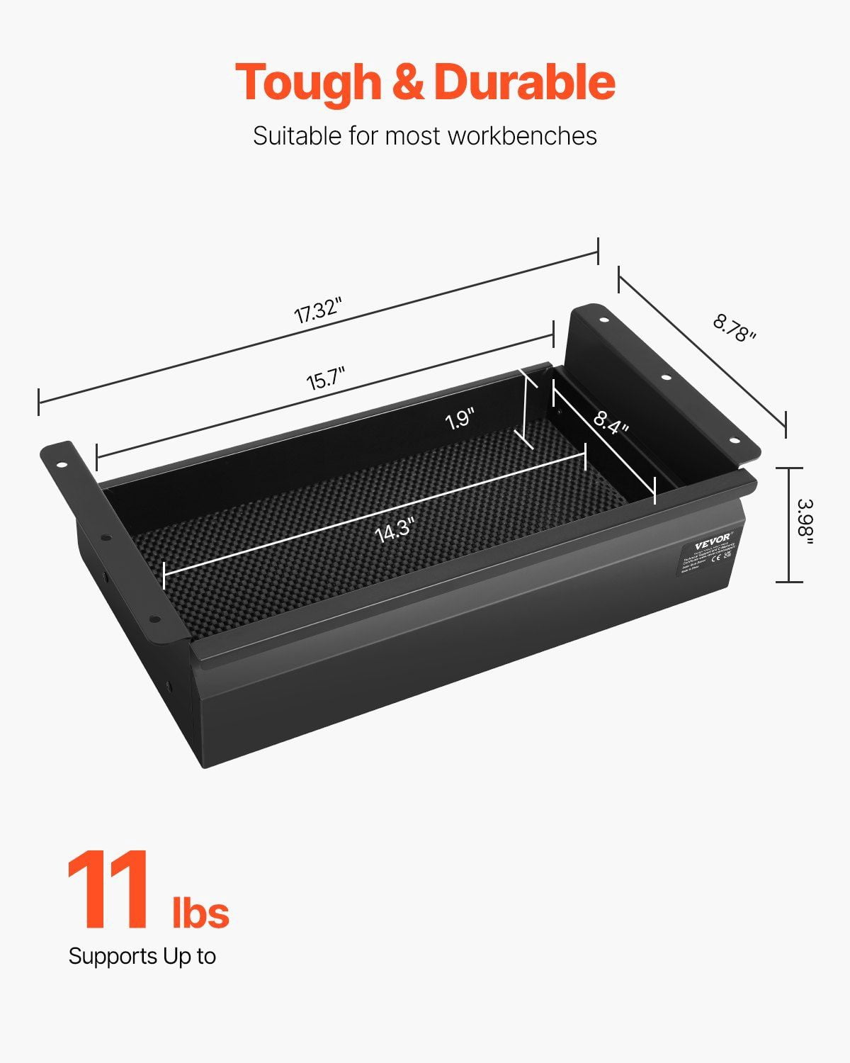 16 Inch Wide Under Desk Slide Out Drawer Hidden Storage Organizer 17x9x4 Inches for Office Home Sit Stand Workstation