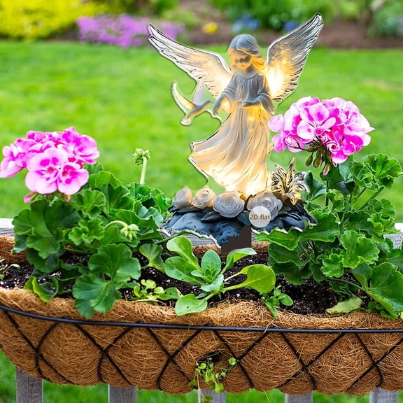 Garden Angel Yard Stake with Wings, 2D Flat Metal Outdoor Courtyard Decoration for Lawn, Patio, or Garden Decor