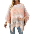 thumbnail image 1 of Babysbule Hauts pour Femmes Grande Taille Liquidation Femme Cape à Franges à Pampilles Chandail Blouse à Rayures à Franges, 1 of 4