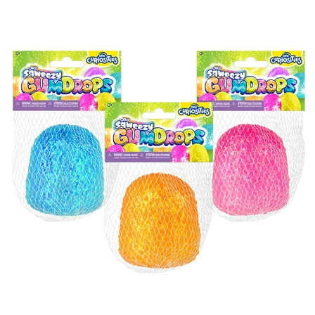 ORB Curiosities Sqweezy Gumdrops 3 Pack - Fun, Sparkling, Squishy, Stretchy, Slow Rising Sensory and Fidget Toys for Kids and Adults - Great Stress Relief Toys to Squeeze at Home, Desk, or Classroom