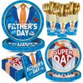 thumbnail image 2 of UYGDUY-168pcs Father's Day Plates Napkins Party Supplies Happy Father Day Tableware Set Disposable Paper Cups Gold Forks for Father's Day Party Decorations Serve 24, 2 of 2