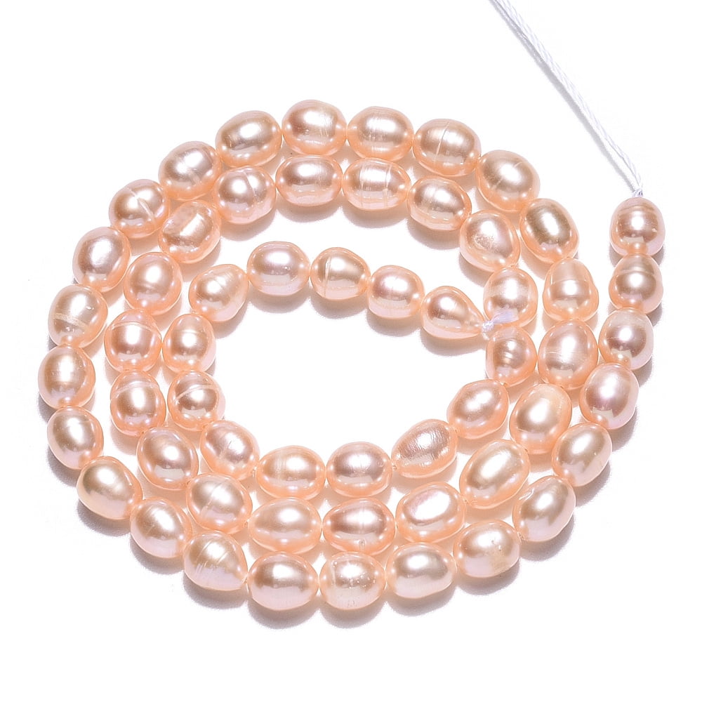 Natural Cultured Freshwater Pearl Beads Strands Rice Wheat 6~7.5x5~5.8mm Hole: 0.7~0.8mm about 48pcs/strand 13.5 inch(34~35cm)