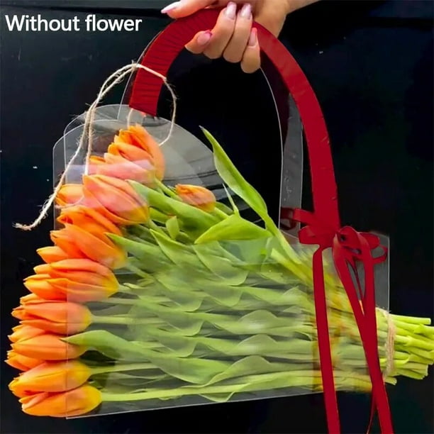 Bolsa de ramo de flores transparente con asa, bolso de envoltura de flores frescas, contenedor de regalo de fiesta, bolsa de embalaje, caja de regalo de rosa de boda