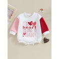 thumbnail image 3 of FEORJGP Toddlers Baby Girls Valentine's Day Romper Infant Long Sleeve Jumpsuit Crew Neck Bodysuit Heart Letter Print Contrast Color Sweatshirt Romper Loose Casual Clothes for Spring Fall, 3 of 9