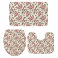 thumbnail image 2 of Retro Pink Flower Bathroom Rugs Set Floral Leaf Plant Country Watercolor Non Slip Absorbent Soft Bath Mats 3 Piece Set with Bathroom Rug, U-Shaped Floor Mat, Toilet Seat Cover Large Size, 2 of 9