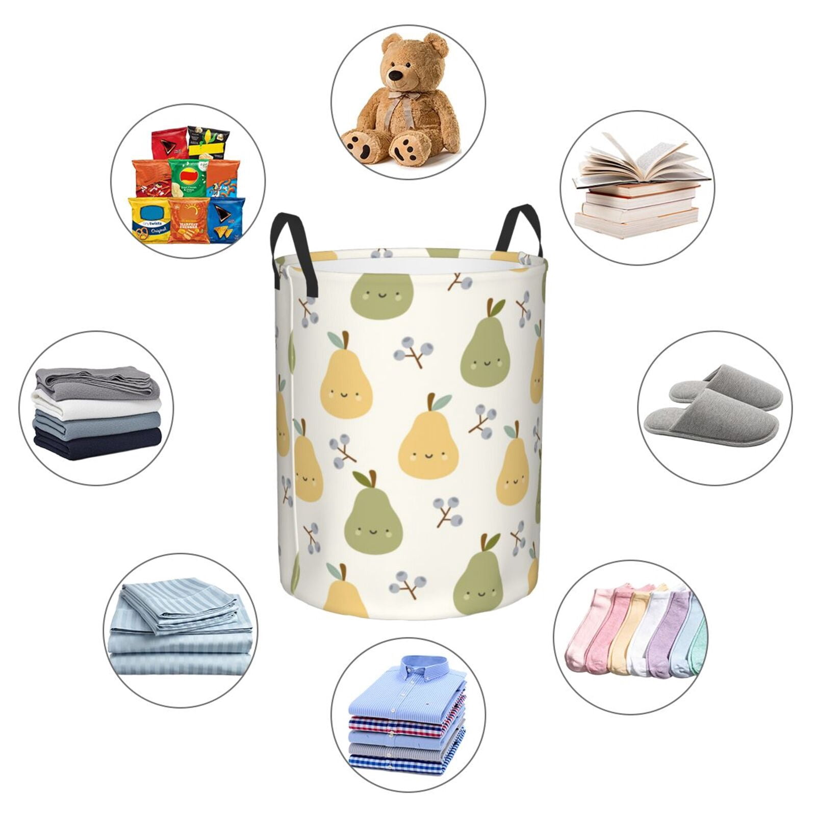 Large Laundry Basket with Handles - Cute Pear Green Yellow Kids Baby Dirty Clothes Laundry Hamper for Bedroom Aesthetic