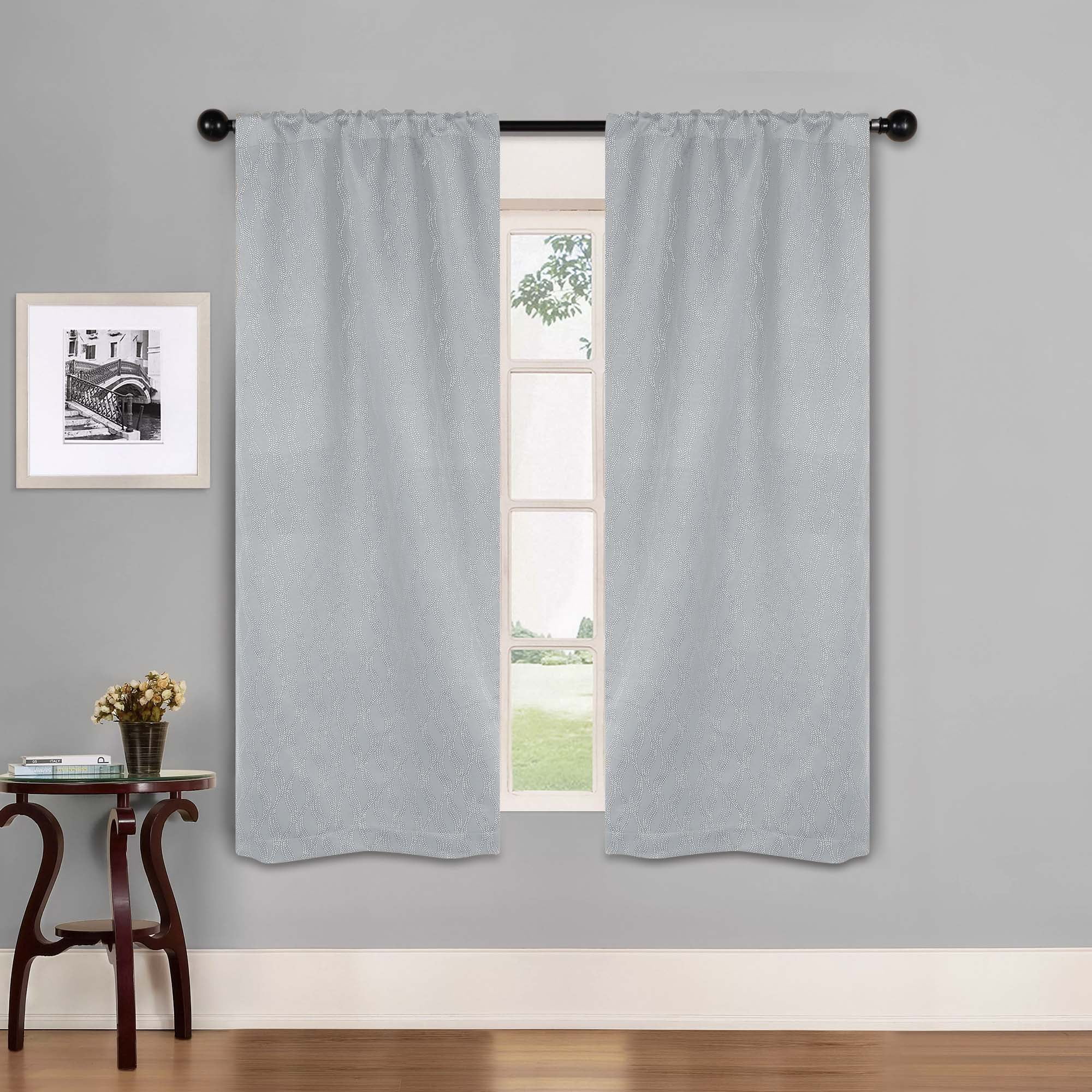 Superior Zuri Blackout Curtains, Rod Pocket, Set of 2, 26" X 63", Platinum