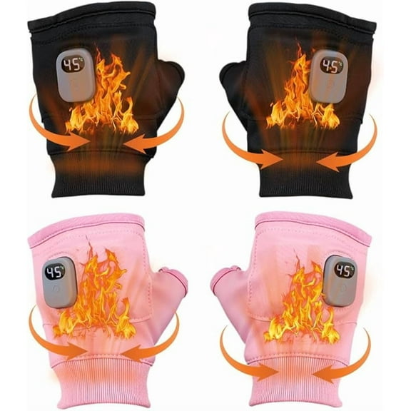 Portable Heating Gloves with Digital Display, 2025 New Smart Thermostatic Heated Fingerless Gloves, Rechargeable Adjustable Heating Gloves for Women Winter Electric Hand Warmers