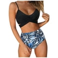 thumbnail image 2 of Women's Striped Print Bikini Set Push Up Padded Two Piece Sexy Swimsuit Beachwear for Summer Vacation Pool Party,Blue,S, 2 of 9