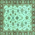 thumbnail image 1 of Ahgly Company Machine Washable Indoor Square Oriental Turquoise Blue Traditional Area Rugs, 4' Square, 1 of 4