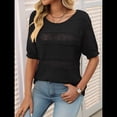 thumbnail image 4 of Suéteres de Corta para Mujer, Suéter de Cuello Redondo de Verano, Tops de Crochet. Negro XL, 4 of 9