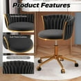 thumbnail image 4 of Velvet Woven Home Office Chair, Modern Swivel Desk Chair with Wheels, Height Adjustable Vanity Chair with Gold Metal Base and Hand Weaving Back for Bedroom Study Computer Room, Black, 4 of 8