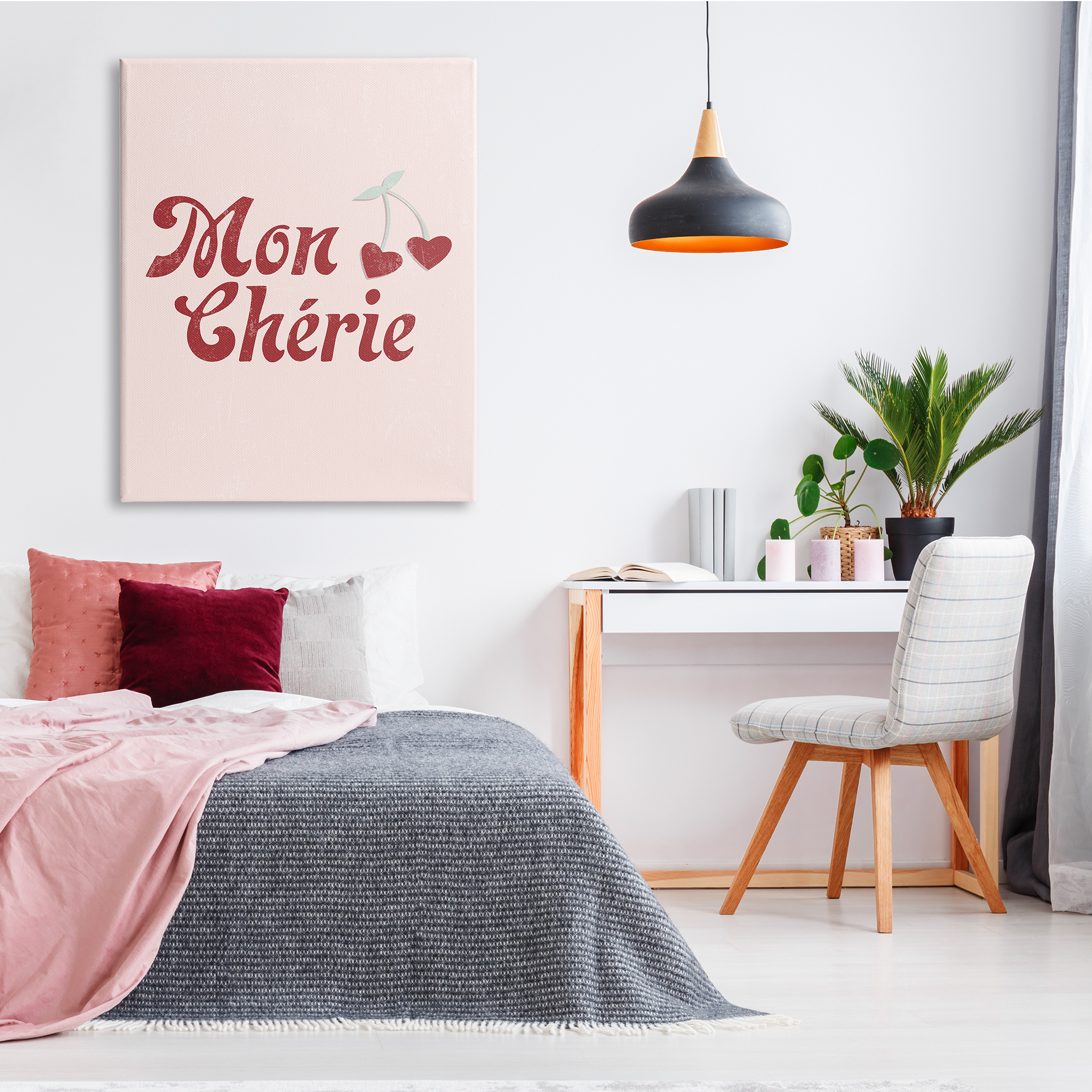 Stupell Industries Mon Cherie French Phrase Red Heart Cherries, 36 x 48, Design by Daphne Polselli