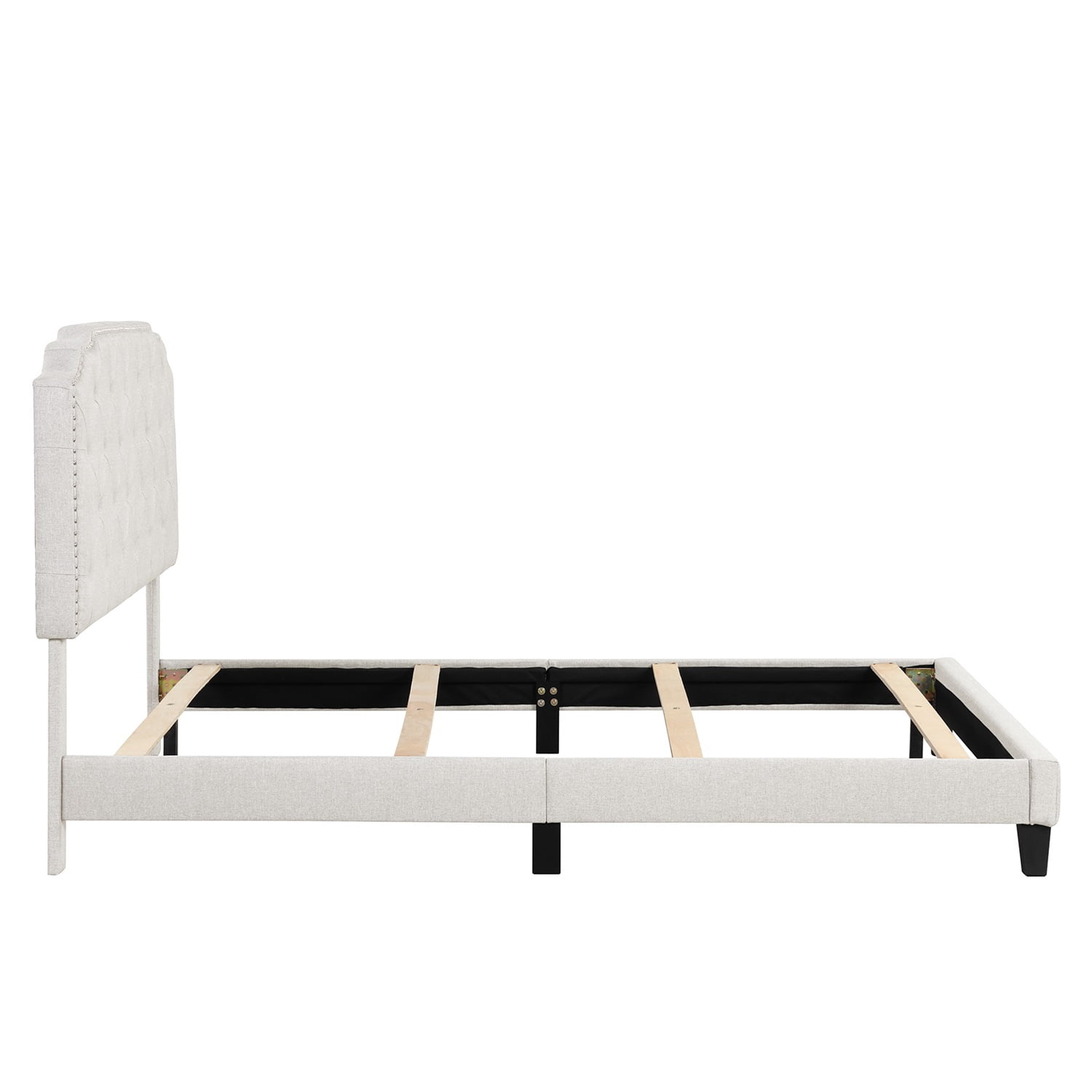 Kadyn Queen Bed Frame with Headboard, Queen Size Fabric Upholstered Platform Bed Frame, Mattress Foundation with Wooden Slats Support, No Box Spring Needed, Beige Kadyn Queen Bed Frame with Headboard, Queen Size Fabric Upholstered Platform Bed Frame, Mattress Foundation with Wooden Slats Support, No Box Spring Needed, Beige