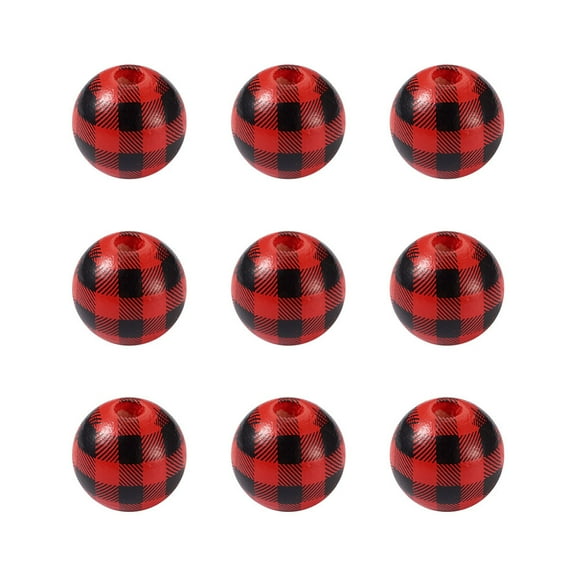 Natural Wooden Beads Plaid Beads Tartan Pattern Round Red 5/8 inch(16mm) Hole: 4mm